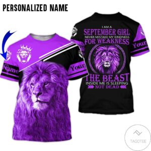 Personalized Name September Girl The Beast Inside Me Is Sleeping Lion All Over Print Hoodie