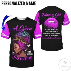 Personalized Name This Queen Was Born In February Purple All Over Print Hoodie