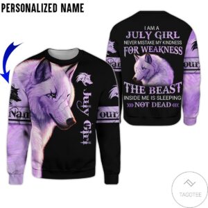 Personalized Name Wolf July Girl The Beast Not Dead All Over Print Hoodie