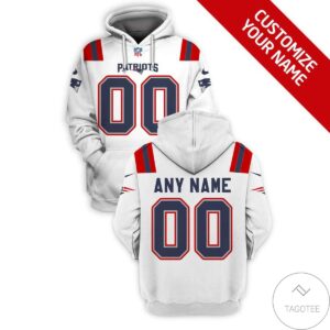Personalized New England Patriots Branded White 3D Hoodie