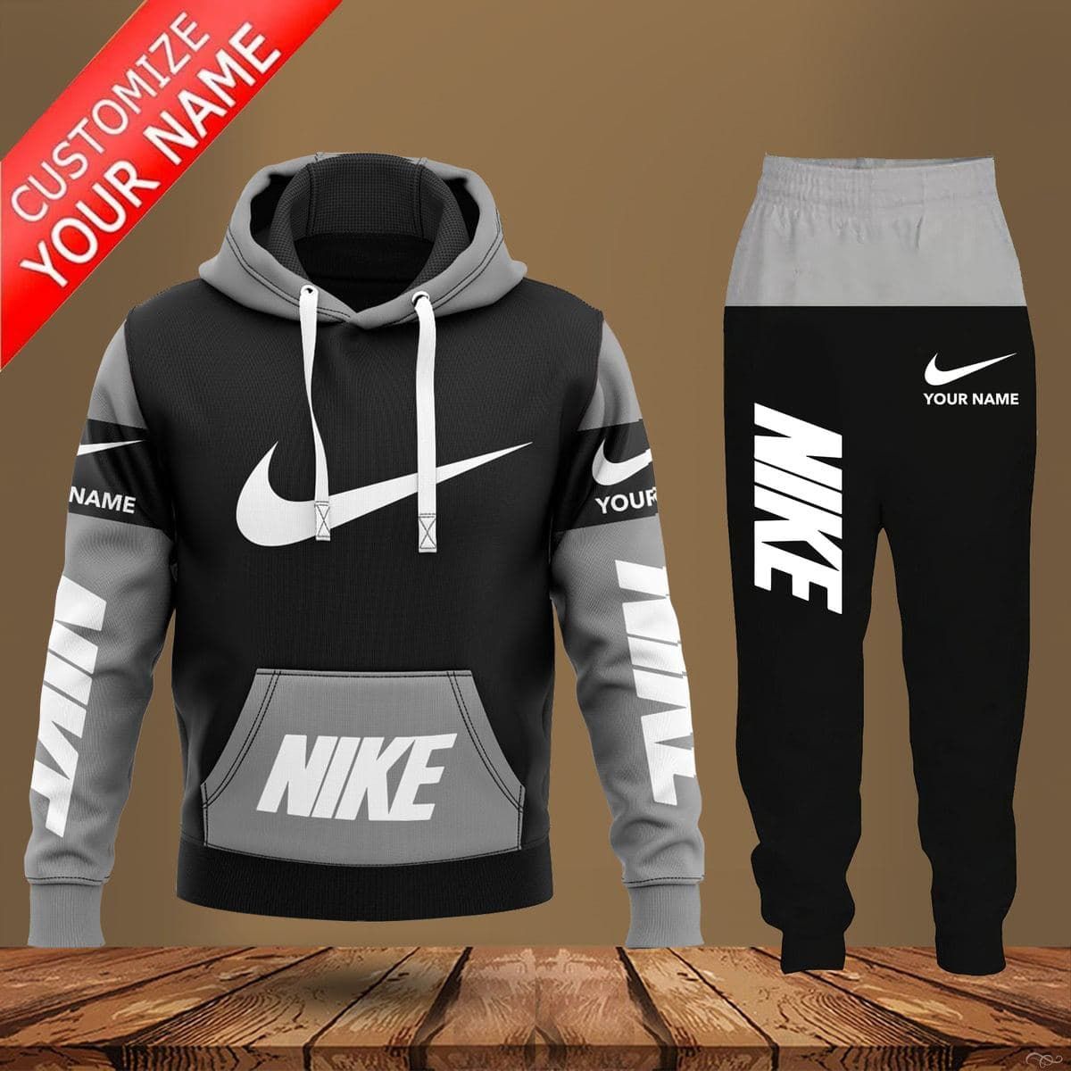 Personalized Nike Grey Black Hoodie Personalized Nike Grey Black Hoodie