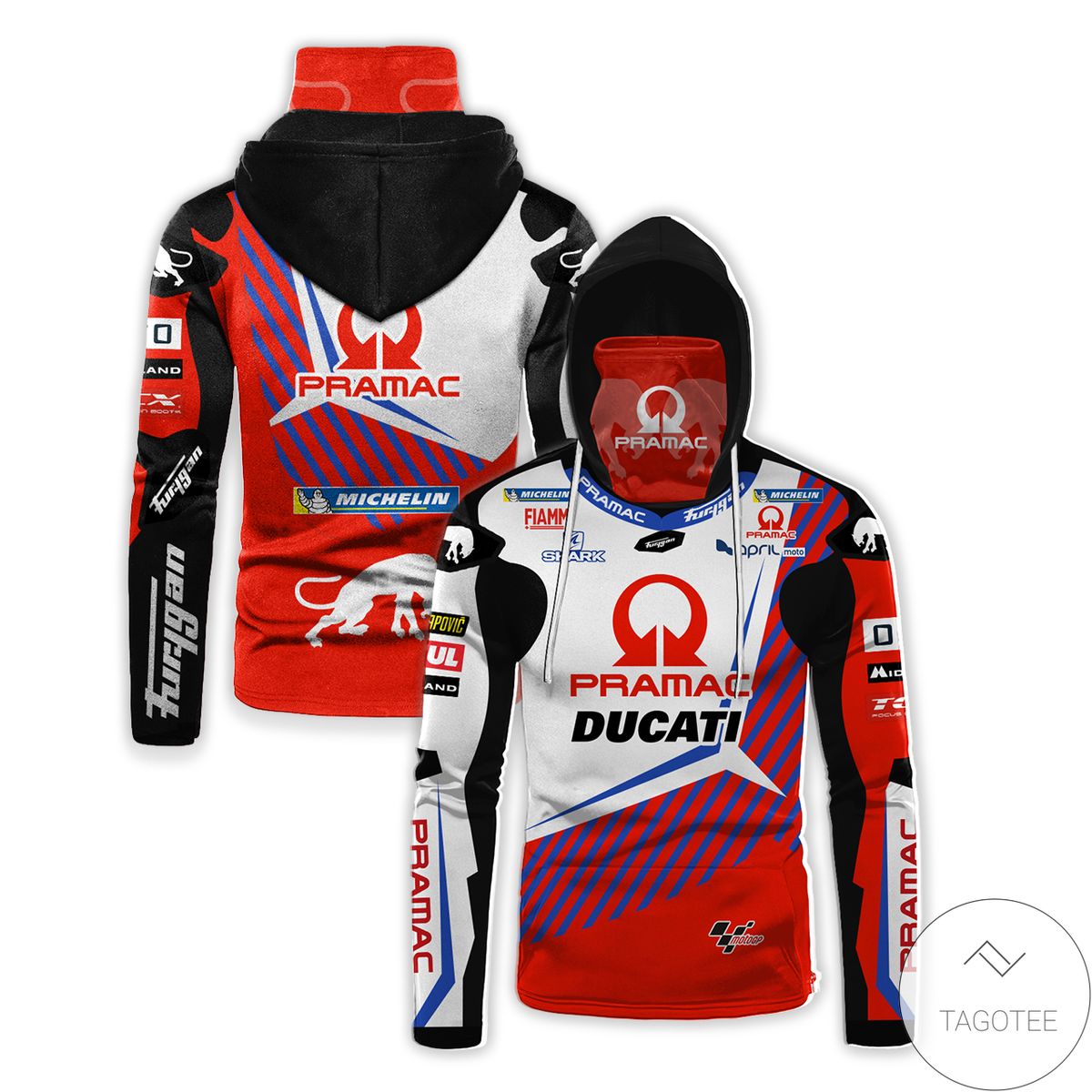 Personalized Pramac Ducati Kawasaki Gaiter Mask Hoodie Personalized Pramac Ducati Kawasaki Gaiter Mask Hoodie