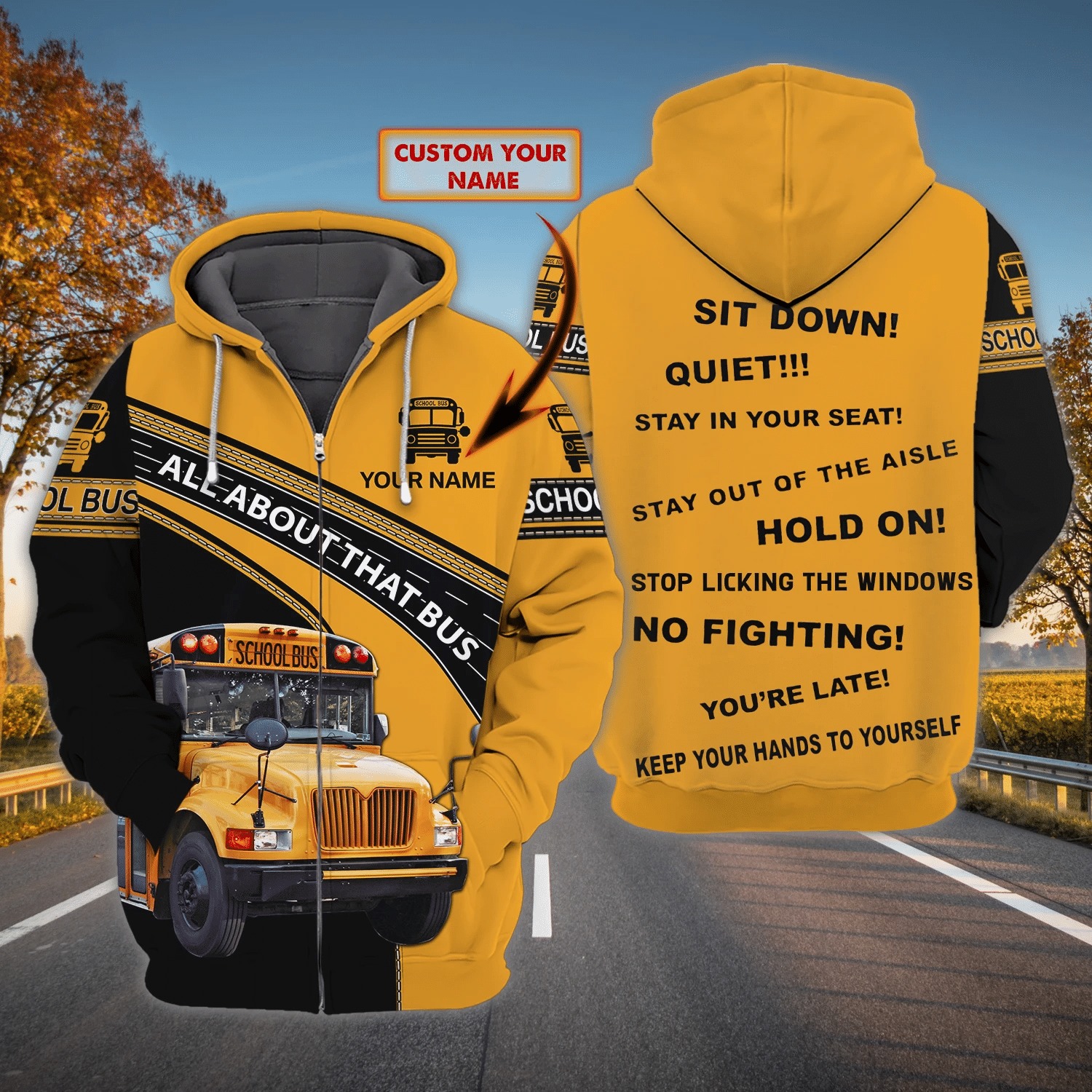 Personalized School Bus All About That Bus Custom 3D Zip Hoodie Personalized School Bus All About That Bus Custom 3D Zip Hoodie