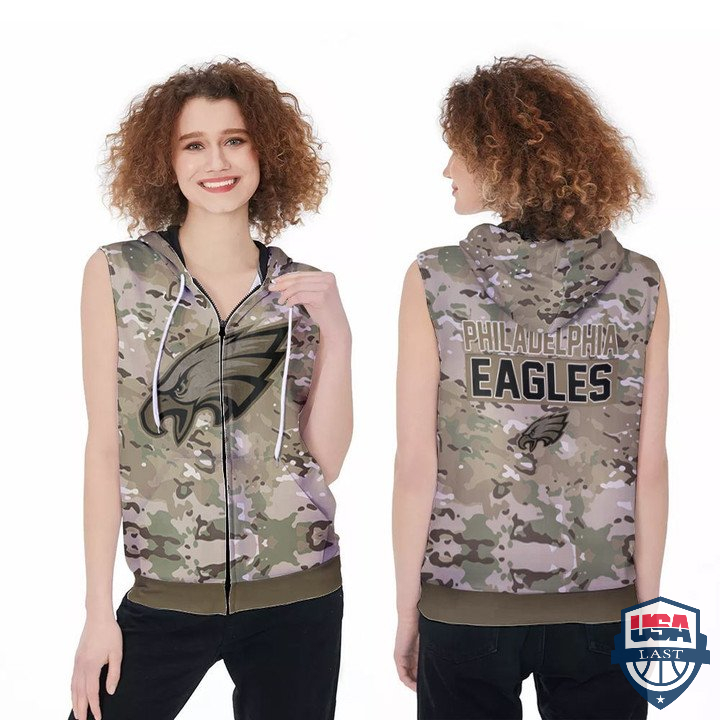 Philadelphia Eagles Camouflage Sleeveless Zip Hoodie Philadelphia Eagles Camouflage Sleeveless Zip Hoodie