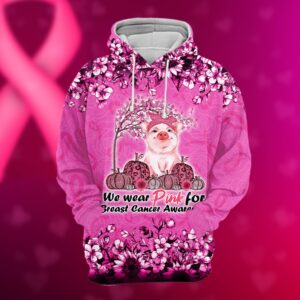 Pig Pumpkin We Were Pink For Breast Cancers Awareness Custom Personalized Name Hoodie