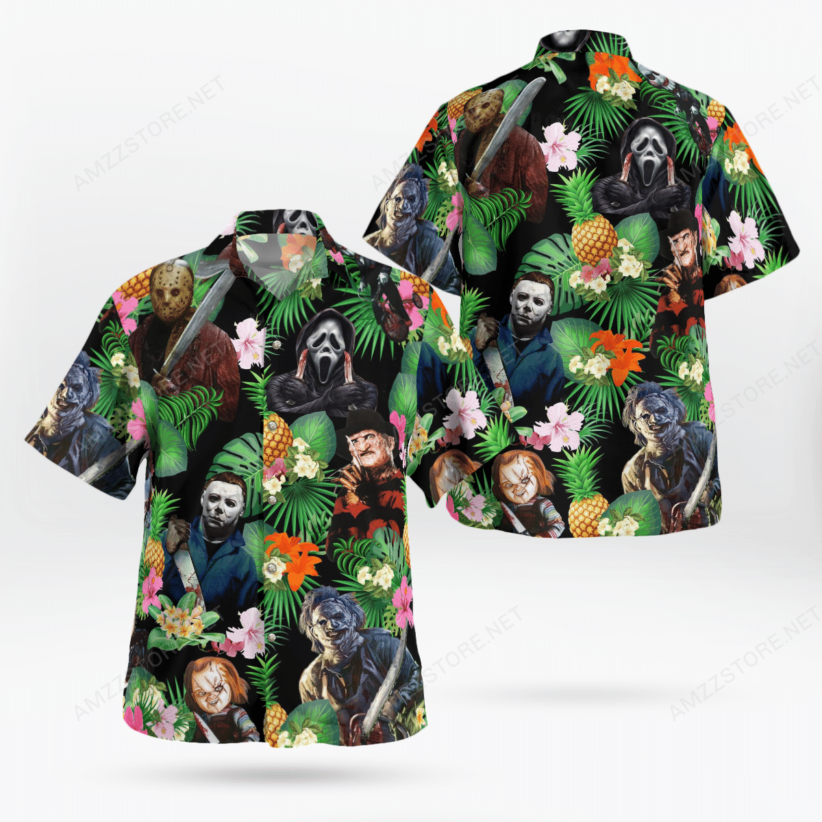 Pinepapple Halloween Horror Characters Hawaiian Shirt Pinepapple Halloween Horror Characters Hawaiian Shirt