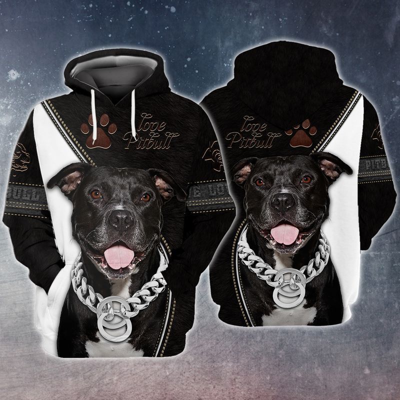 Pitbull Lover Black And White 3D Full Print Hoodie Pitbull Lover Black And White 3D Full Print Hoodie