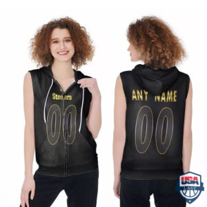 Pittsburgh Steelers Custom Name And Number Sleeveless Zip Hoodie