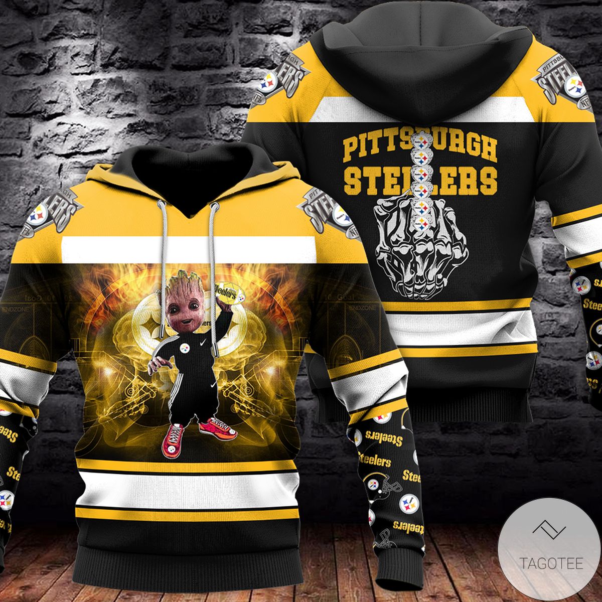 Pittsburgh Steelers Middle Finger Baby Groot 3D Hoodie Pittsburgh Steelers Middle Finger Baby Groot 3D Hoodie