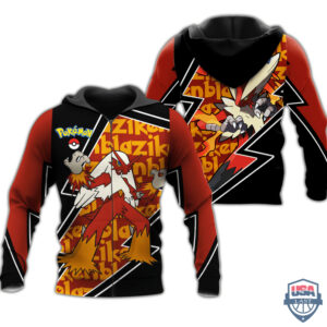 Pokemon Blaziken Costume 3D Zip Hoodie T-Shirt