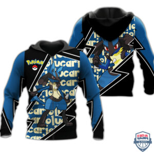 Pokemon Lucario Costume 3D Zip Hoodie T-Shirt