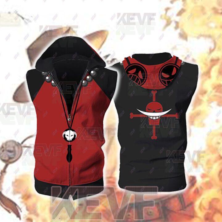Portgas D. Ace One Piece 3D Zip Up Sleeveless Hoodie Portgas D. Ace One Piece 3D Zip Up Sleeveless Hoodie