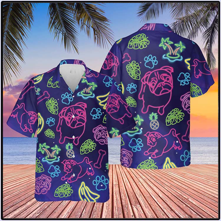 Pug Neon Light Tropical Hawaiian Shirt Pug Neon Light Tropical Hawaiian Shirt