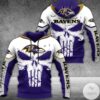 Punisher Baltimore Ravens White Skull 3D Hoodie