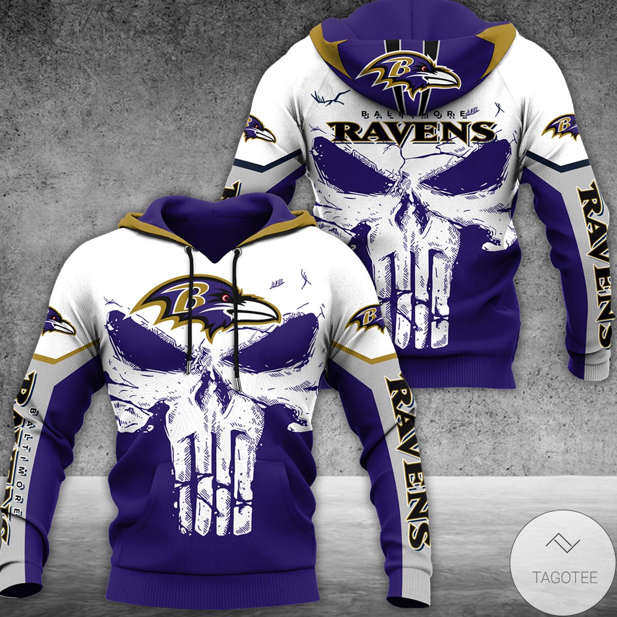 Punisher Baltimore Ravens White Skull 3D Hoodie Punisher Baltimore Ravens White Skull 3D Hoodie