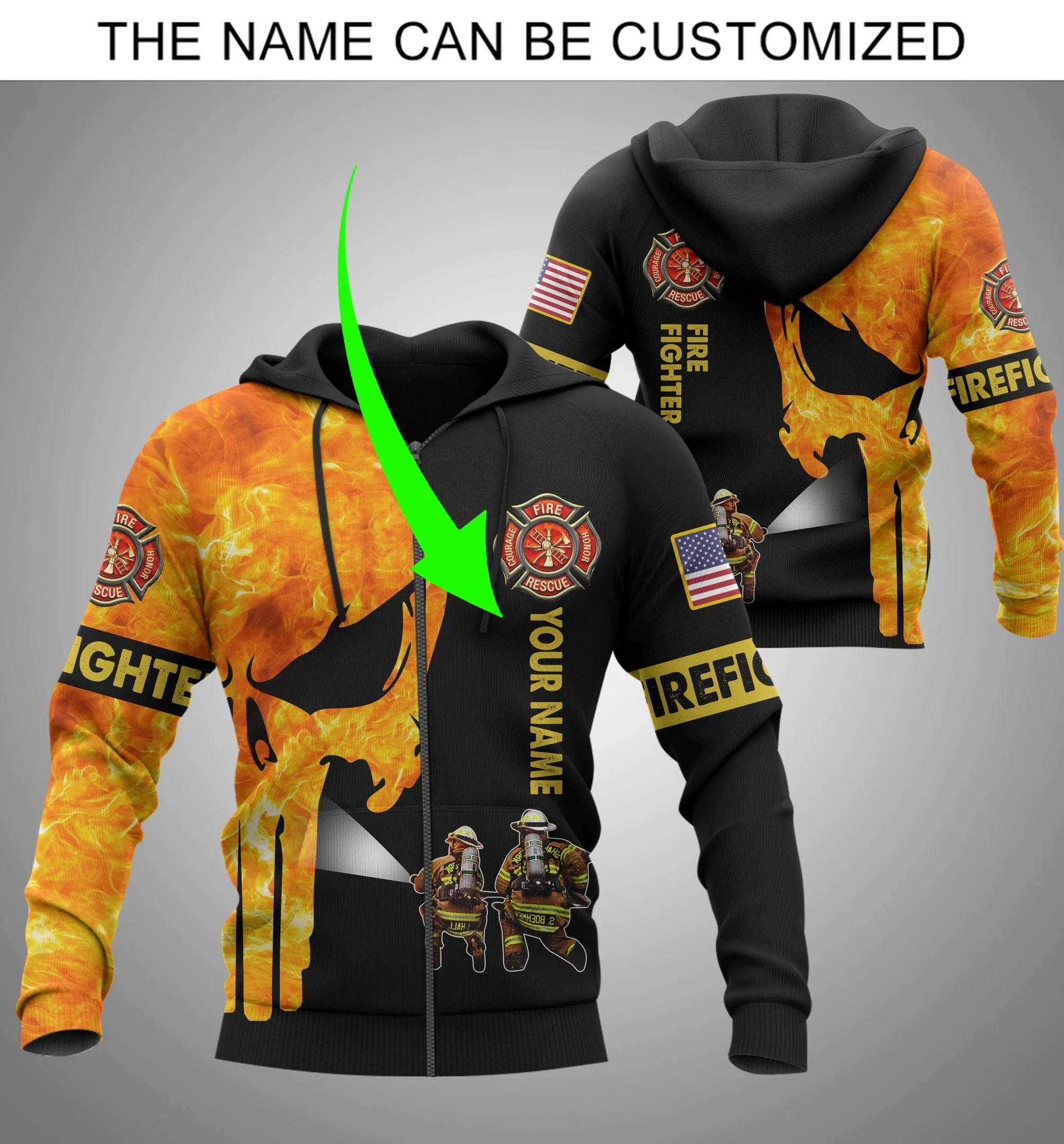 Punisher Skull Firefighter Custom Name 3D Hoodie Punisher Skull Firefighter Custom Name 3D Hoodie