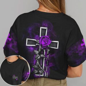 Purple Rose Jesus Cross Faith 3D All Over Print Shirt