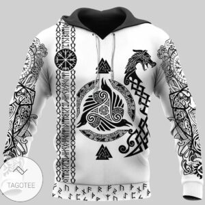 Raven And Wolf Viking 3D Pullover Hoodie