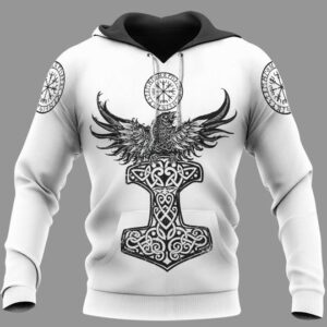 Raven Hammer Vegvisir Yggdrasil Viking 3D All Over Print Hoodie