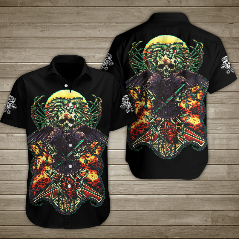 Raven Human Skull Hawaiian Shirt Summer Button Up Raven Human Skull Hawaiian Shirt Summer Button Up