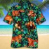 Red Angus Cattle Lovers Tropical Leaves Hawaiian Shirt