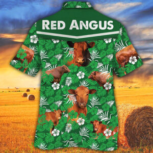 Red Angus Green Floral Hawaiian Shirt