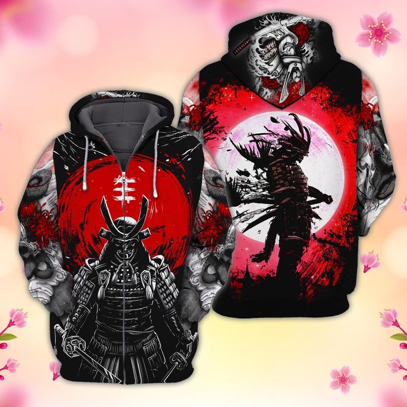Red Moon Samurai 3D Full Print Hoodie And Shirt Red Moon Samurai 3D Full Print Hoodie And Shirt