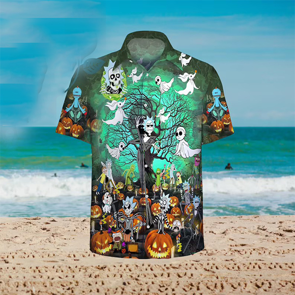 Rick And Morty Tim Burton Halloween Hawaiian Shirt Rick And Morty Tim Burton Halloween Hawaiian Shirt