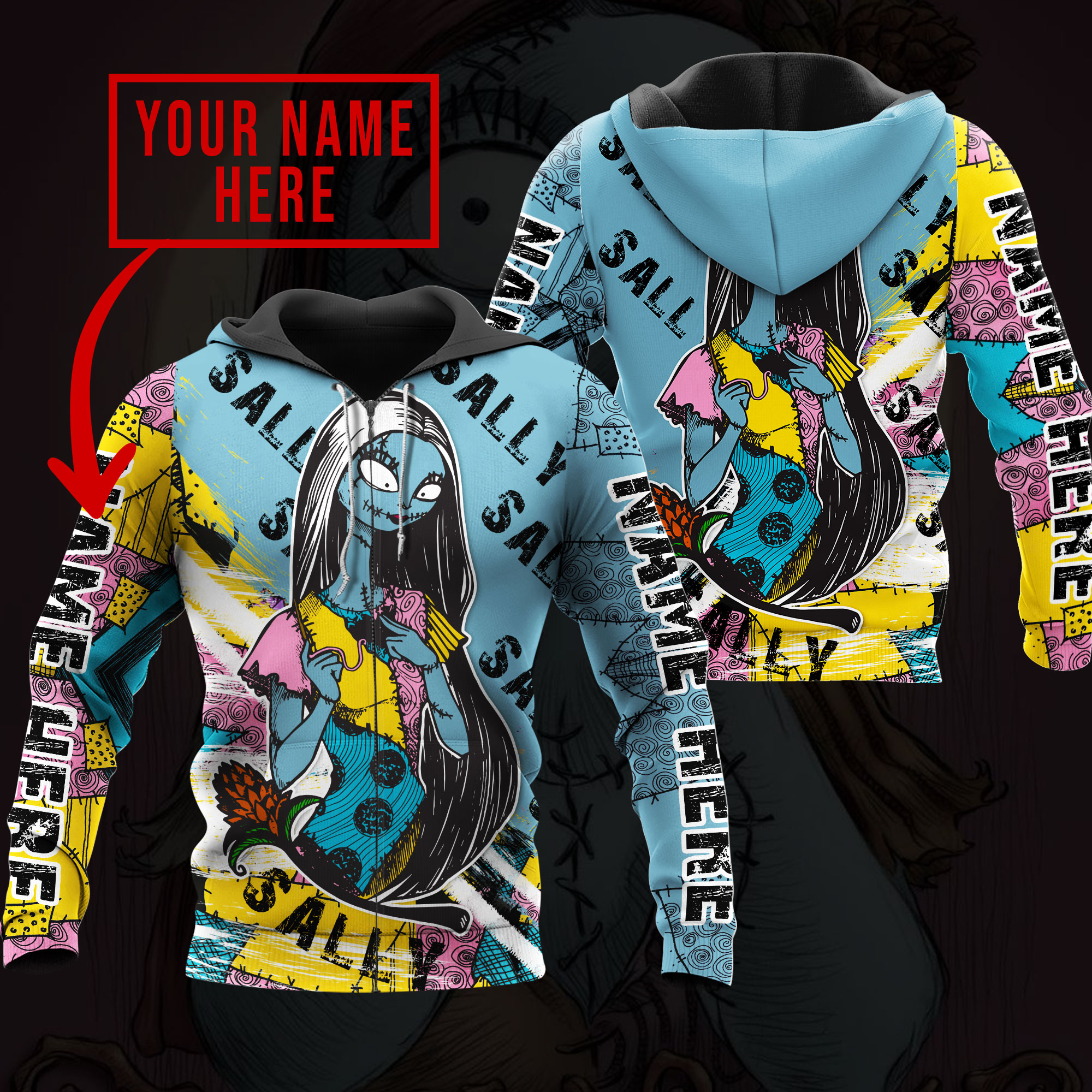 Sally The Nightmare Before Christmas Custom Name 3D Shirt Hoodie Sally The Nightmare Before Christmas Custom Name 3D Shirt Hoodie