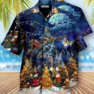 Santa Claus In Christmas Night Full Print Hawaiian Shirt