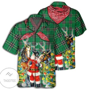 Santa Cowboy Christmas Green Style Hawaiian Shirt- Tagotee