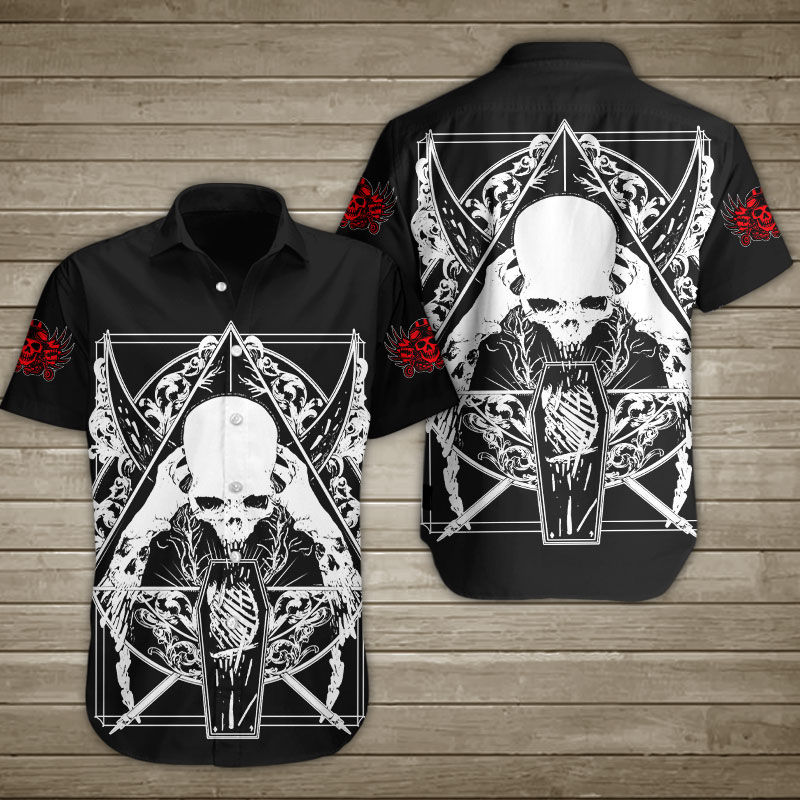 Satan Skull In Coffin Hawaiian Shirt Summer Button Up Satan Skull In Coffin Hawaiian Shirt Summer Button Up