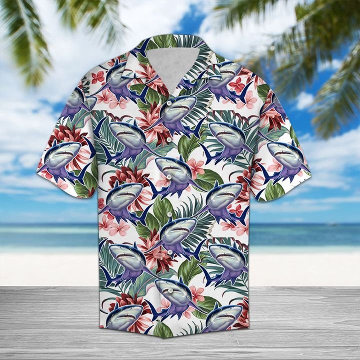 Shark Flower Hawaiian Shirt Summer Button Up Shark Flower Hawaiian Shirt Summer Button Up