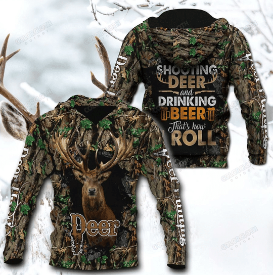 Shooting Deer And Dringking Beer 3D Hoodie Shooting Deer And Dringking Beer 3D Hoodie