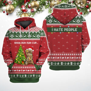 Shuh Duh Fuh Cup I Hate People Christmas Bear Beer Hoodie
