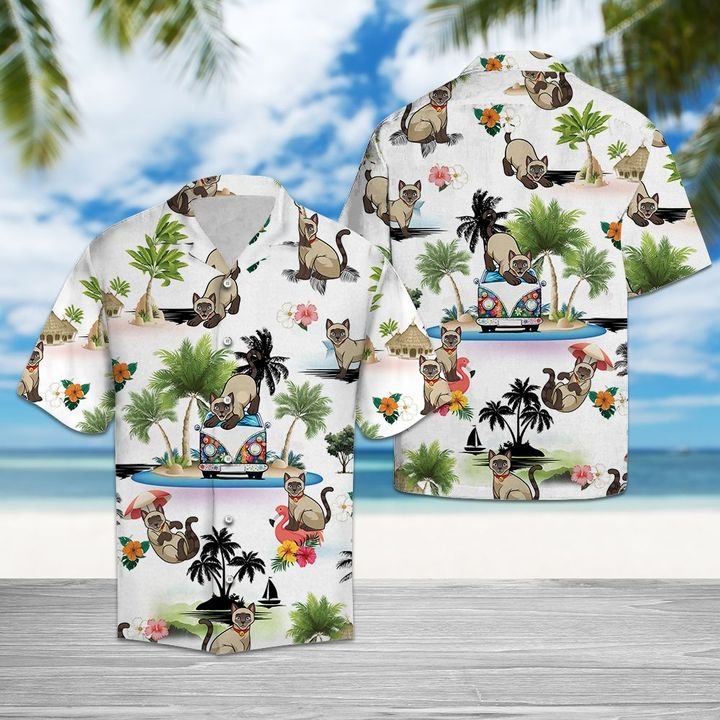 Siamese Vacation Hawaiian Shirt Summer Button Up Siamese Vacation Hawaiian Shirt Summer Button Up
