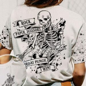 Skeleton Rock Paper Scissors Throat Punch I Win 3D Shirt