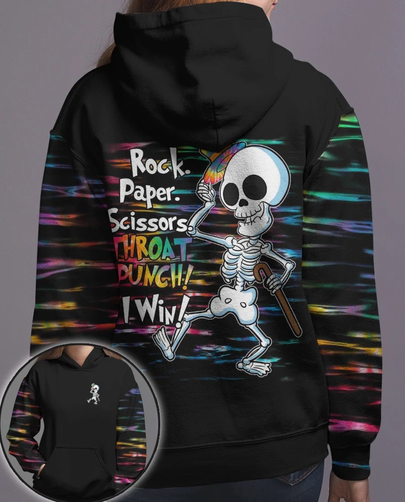 Skeleton Rock Paper Throat Punch I Win 3D Hoodie Skeleton Rock Paper Throat Punch I Win 3D Hoodie