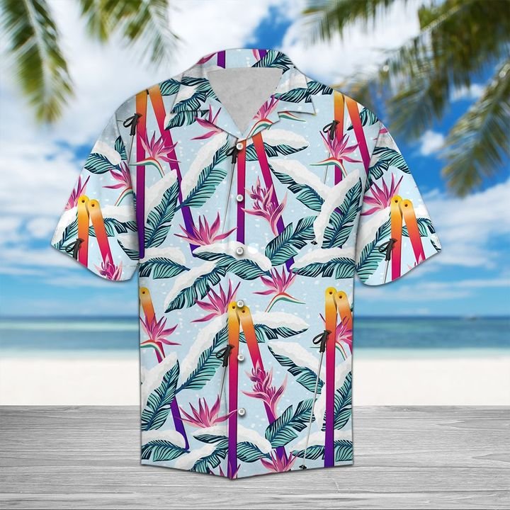 Skiing Palm Hawaiian Shirt Summer Button Up Skiing Palm Hawaiian Shirt Summer Button Up
