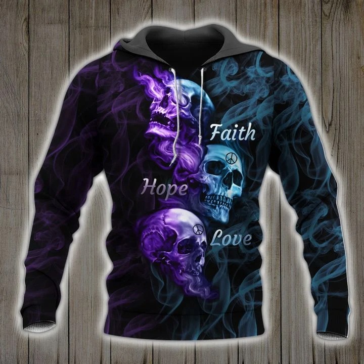 Skull Art Faith Hope Love 3D Hoodie Skull Art Faith Hope Love 3D Hoodie