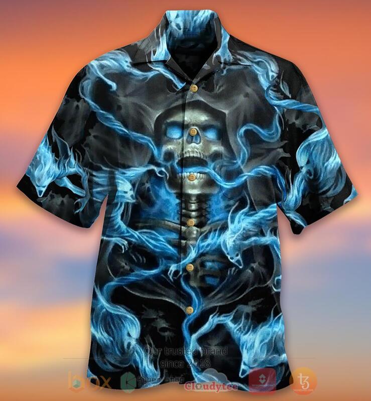 Skull Black Ground Blue Hawaiian Shirt Skull Black Ground Blue Hawaiian Shirt