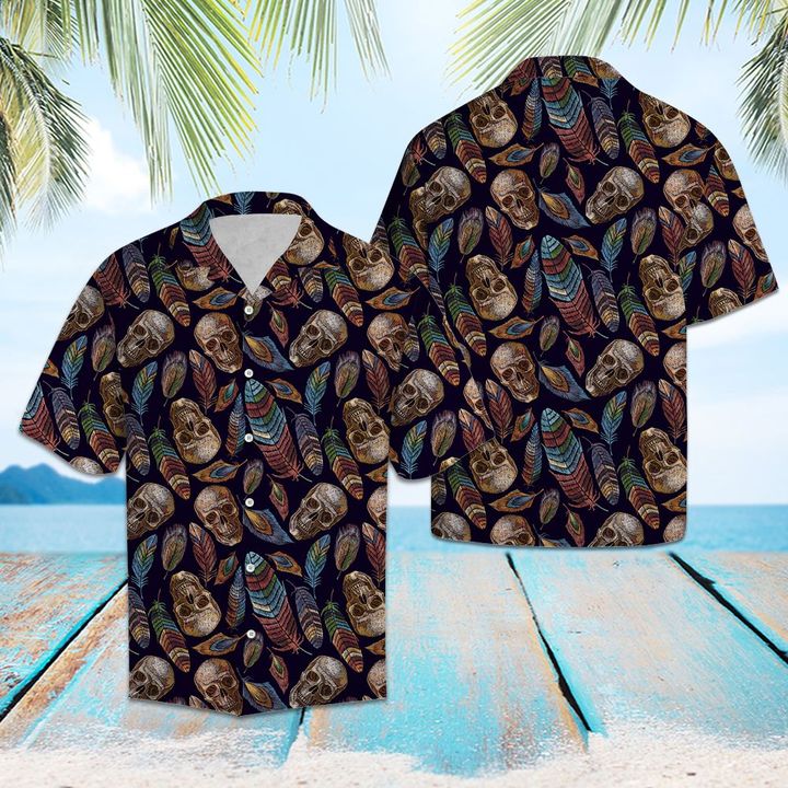 Skull Feather Hawaiian Shirt Summer Button Up Skull Feather Hawaiian Shirt Summer Button Up