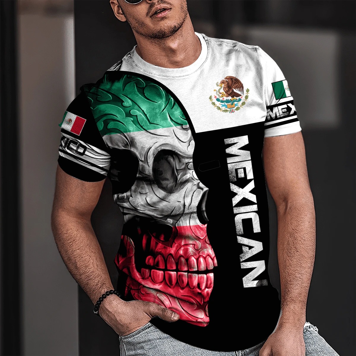 Skull Mexican Flag Black White 3D Shirt Skull Mexican Flag Black White 3D Shirt
