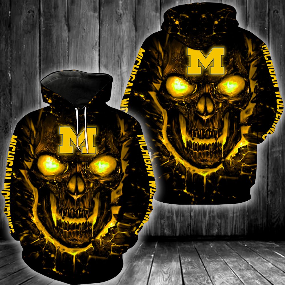 Skull Michigan Wolverines 3D Hoodie Skull Michigan Wolverines 3D Hoodie