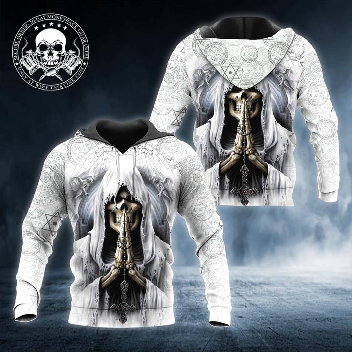 Skull Pray White 3D All Over Print Hoodie Skull Pray White 3D All Over Print Hoodie