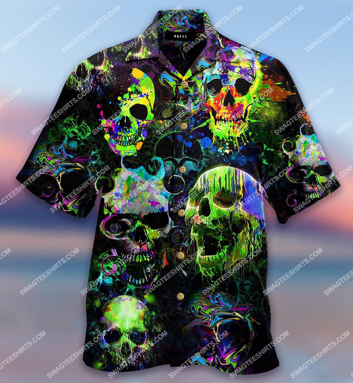 Skull Watercolor All Over Printed Hawaiian Shirt Skull Watercolor All Over Printed Hawaiian Shirt