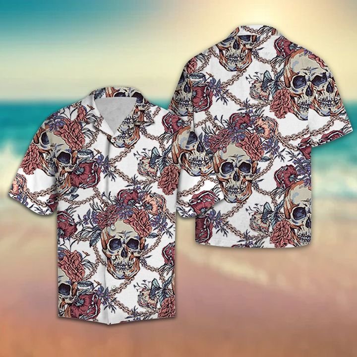 Skull With Roses Chains Hawaiian Shirt Summer Button Up Skull With Roses Chains Hawaiian Shirt Summer Button Up