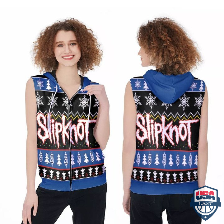 Slipknot Logo Ugly Christmas Pattern Sleeveless Zip Hoodie Slipknot Logo Ugly Christmas Pattern Sleeveless Zip Hoodie