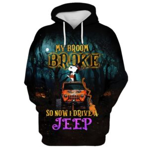 Snoopy My Broom Broke So Now I Drive A Jeep 3D Hoodie