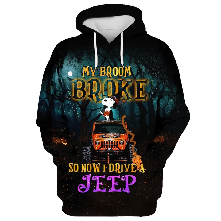 Snoopy My Broom Broke So Now I Drive A Jeep 3D Hoodie Snoopy My Broom Broke So Now I Drive A Jeep 3D Hoodie